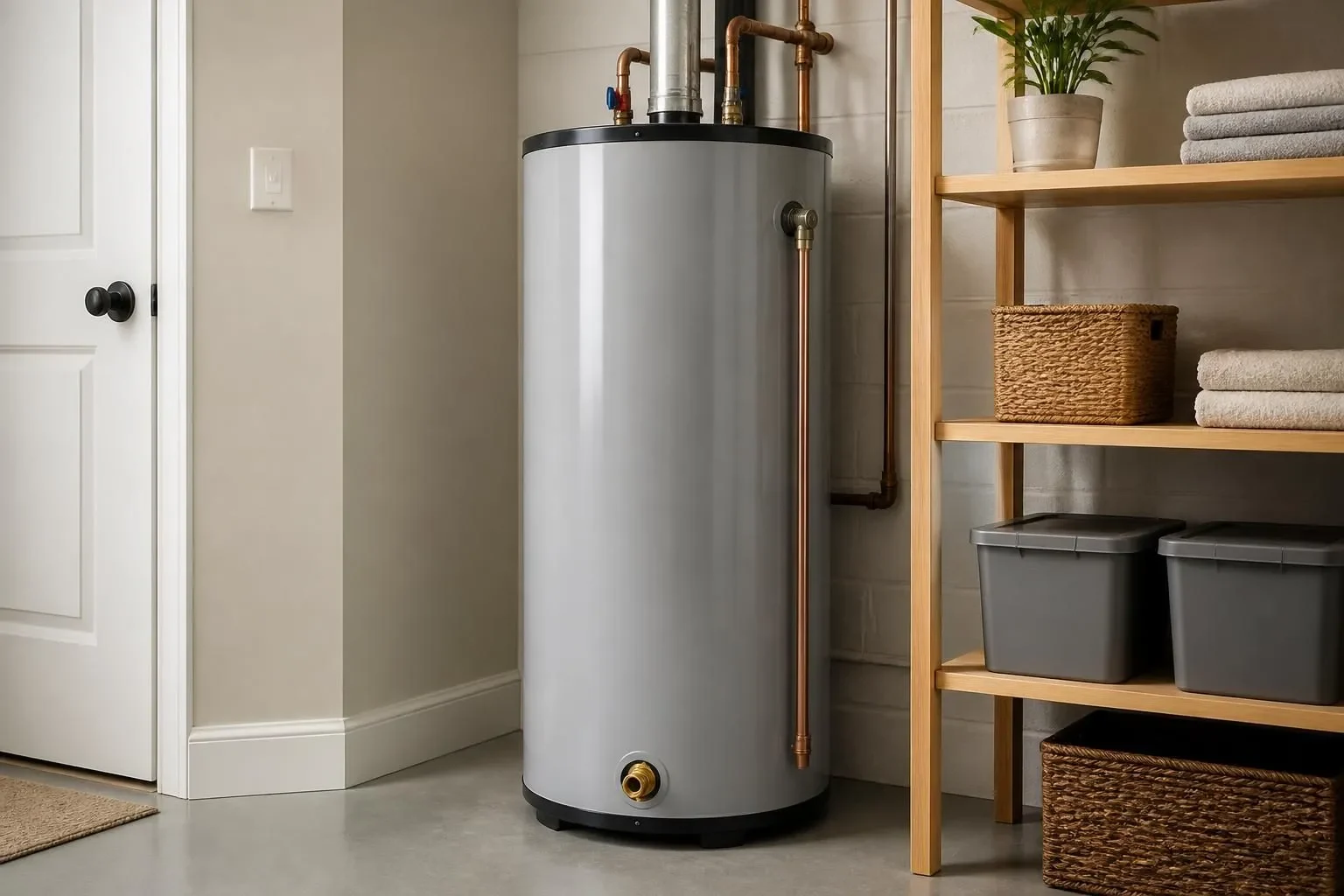 Clean water heater in a tidy utility space